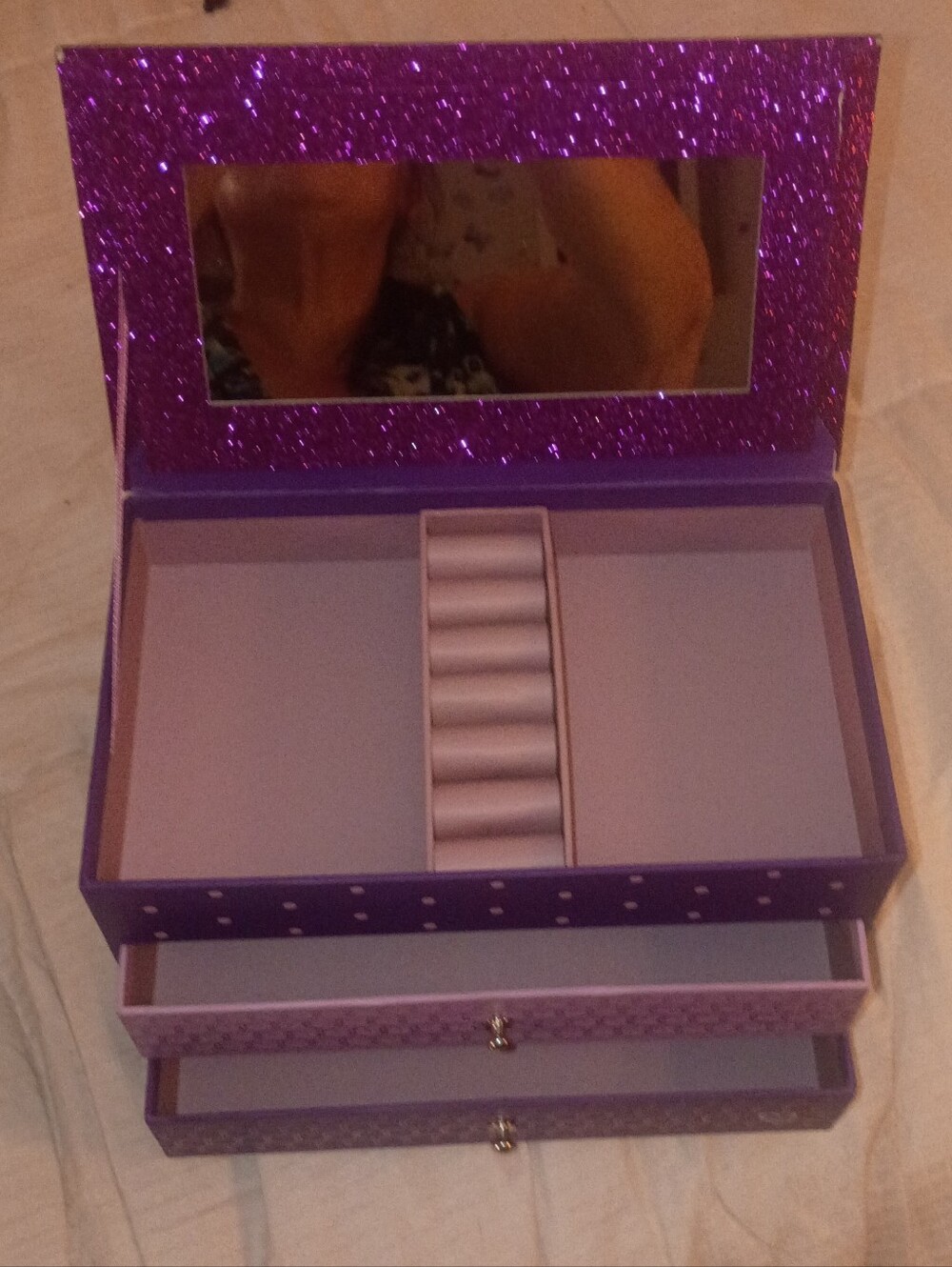 Purple Glitter Jewelry Box with Mirror